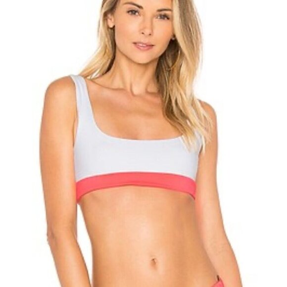 NWT L*SPACE Miller Colorblock Bikini Top Neon Pink/White - Size: Large - Picture 1 of 8